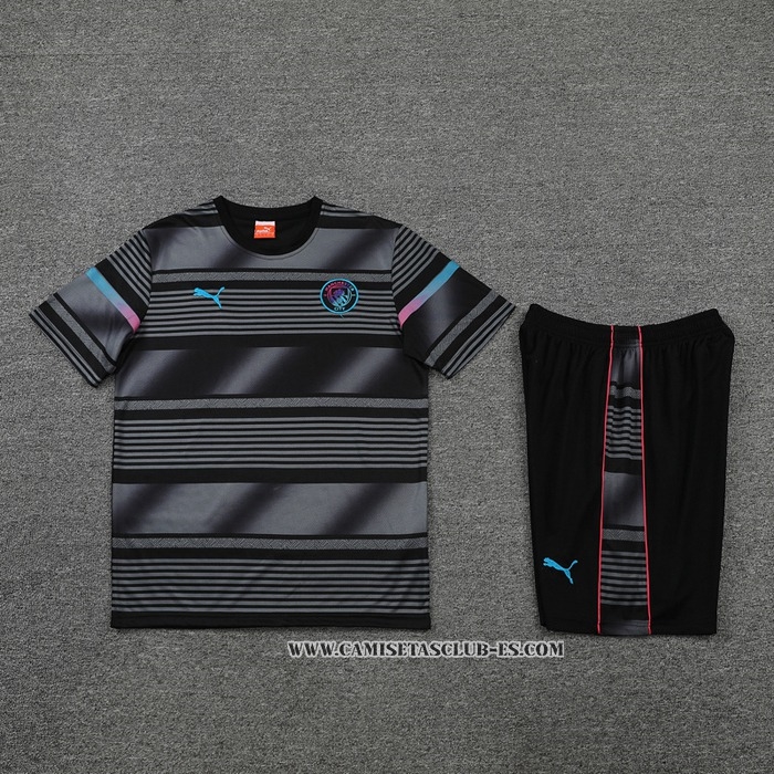Chandal del Manchester City 22-23 Manga Corta Negro - Pantalon Corto